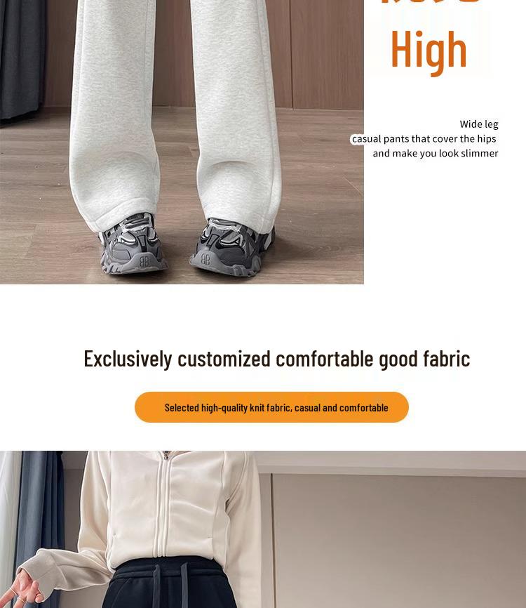 Gray Fleece-Lined Wide Leg Sweatpants for Women - Petite Fit, Winter Casual 2024