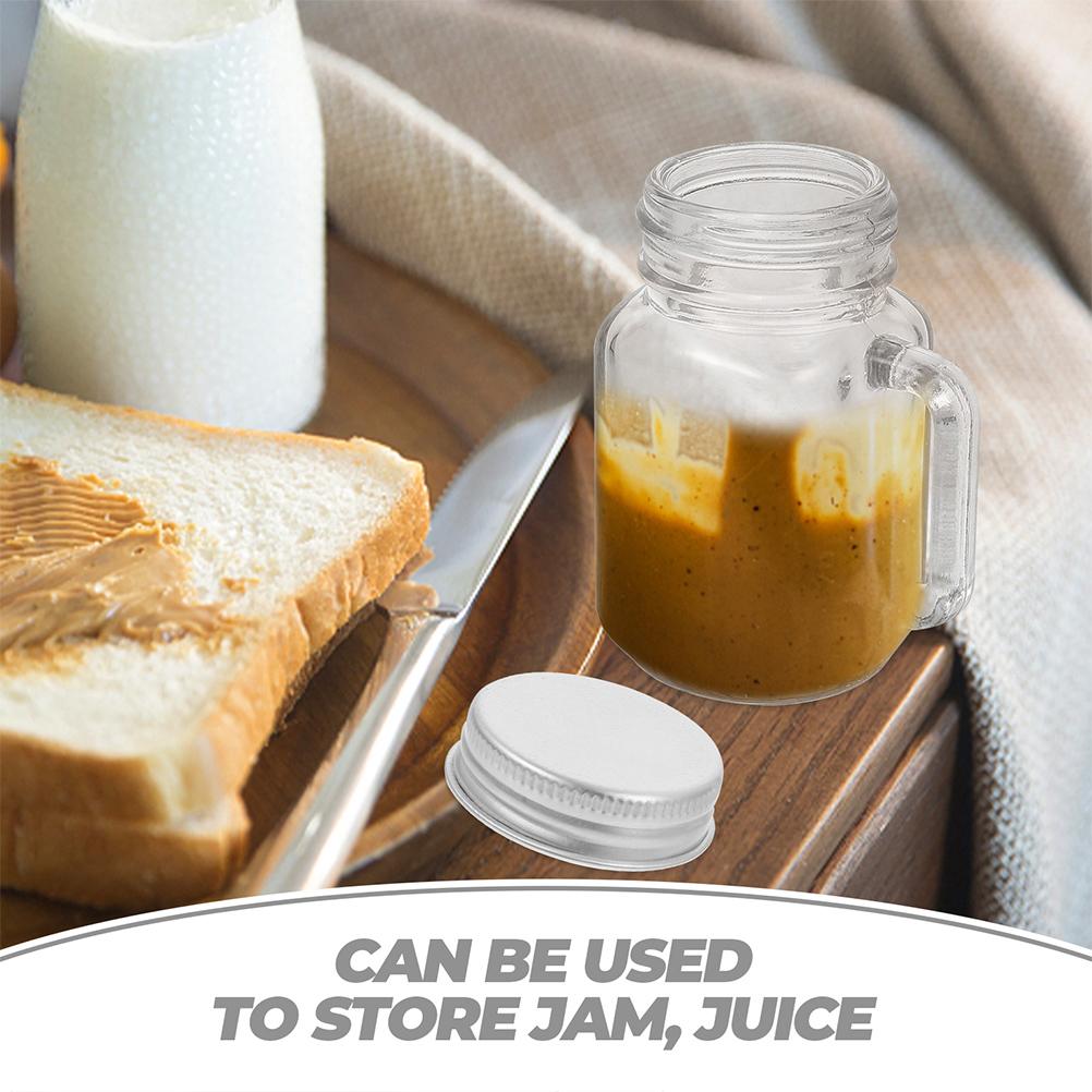 6 Stück Einmachgläser mit Henkeln und Deckeln Glas-Getränkeflaschen für Getränke, Desserts und Marmelade Luftdicht Nachfüllbare Getränkedosen 60ml