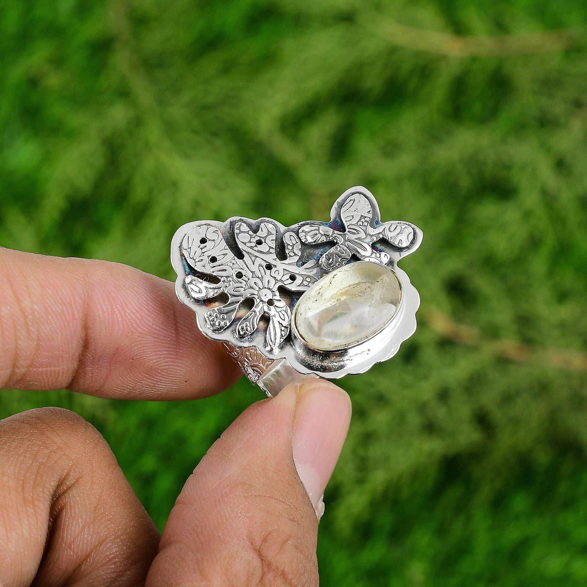 

Natural Moonstone Gemstone Stackable Adjustable Ring 925 Silver For Girls Adjustable