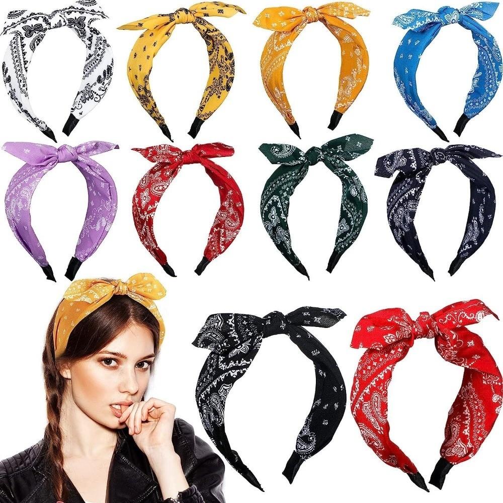 Bow Knot Women's Wide Headband Printed Hair Hoop Headwear Trendy Retro Polka Dot Hairband  Girls