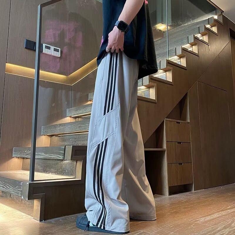 

Мужские летние тонкие повседневные спортивные быстросохнущие брюки из ретро-ледяного шелка с тремя полосками 2XL серый