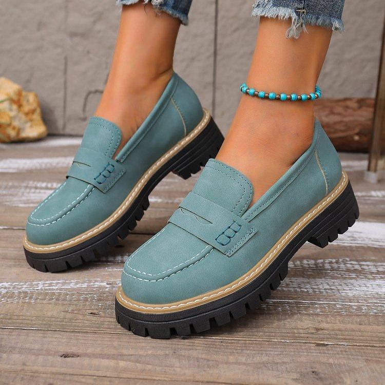 Spring And Autumn Loafers Large Size Casual Frosted British Style Women s Shoes Thick Soled Retro Shoes 36 армия зеленый