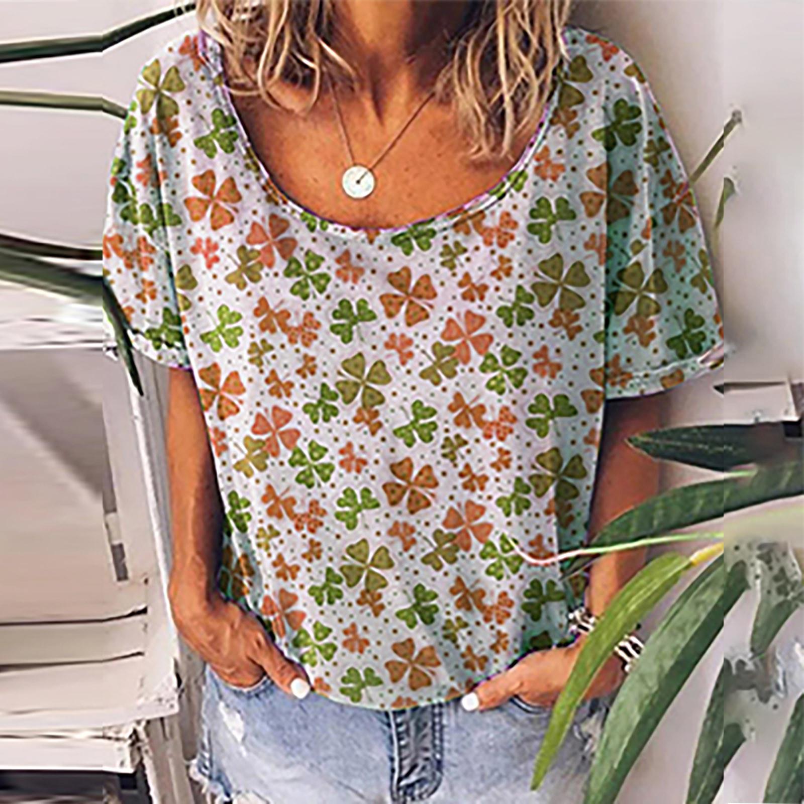 

Женская модная футболка с короткими рукавами и принтом из четырех листьев, топы с круглым вырезом XL оранжевый