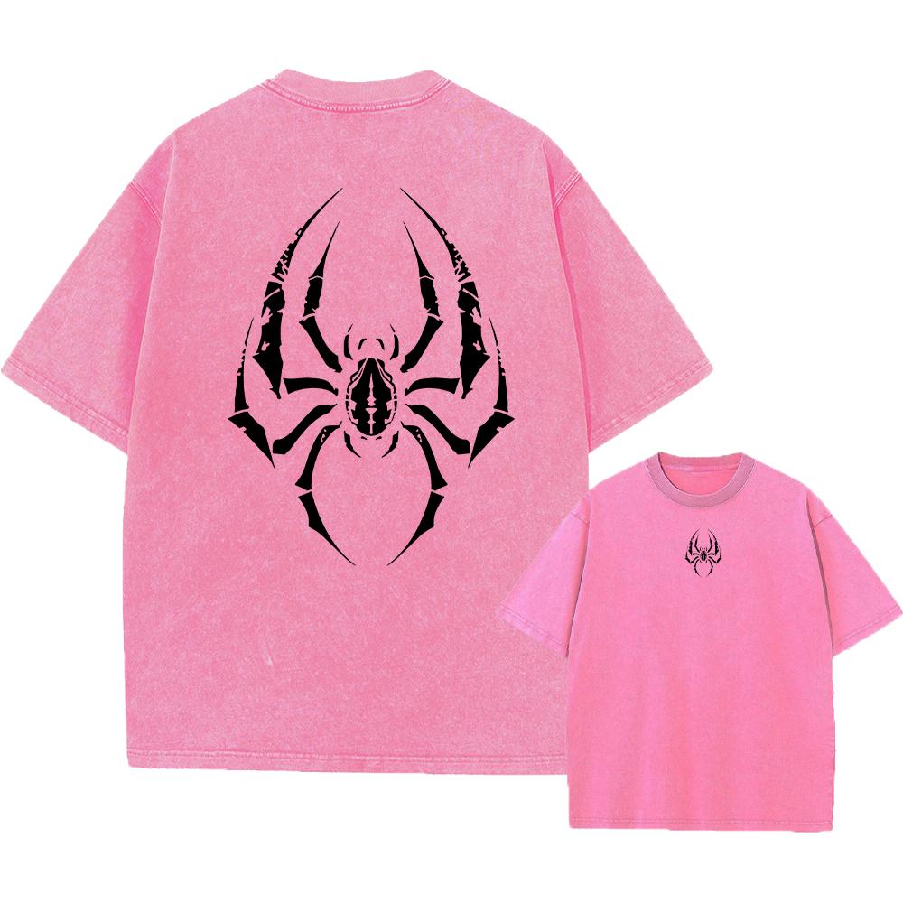 Summer Casual Washed TShirt Fashionable And Creative Spider Print Pure Cotton Short Sleeved Street Hip Hop Base Layer