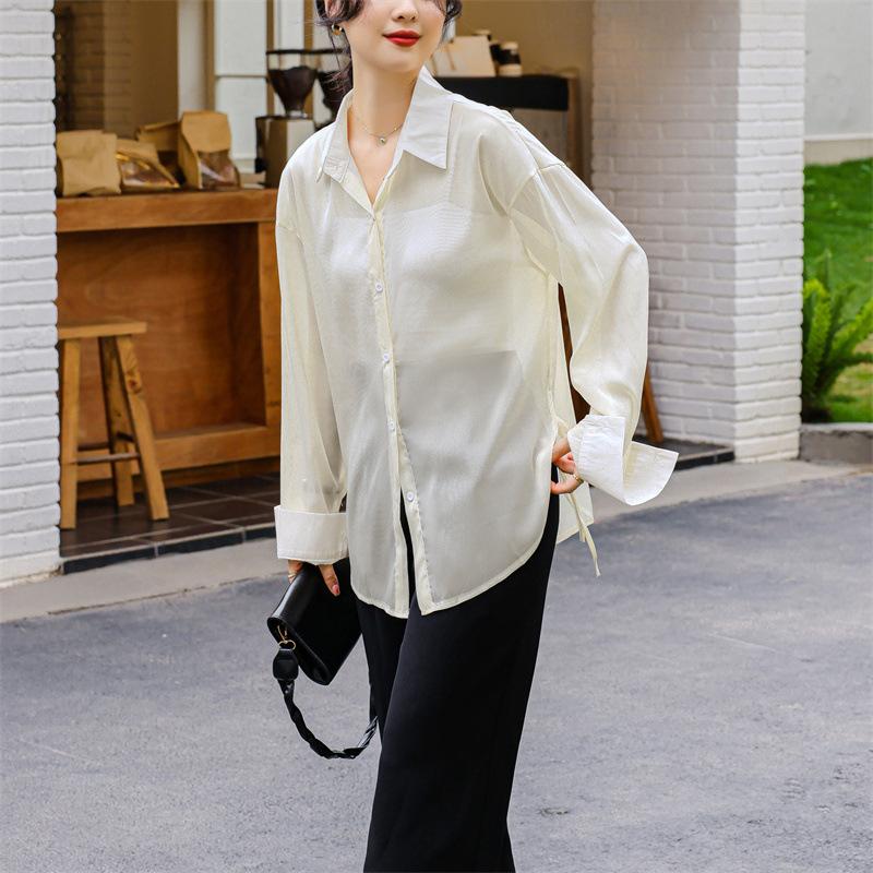 GMXIA Women's Shirt Summer Thin Cardigan Loose Shirt Jacket Ice Silk Sunscreen Clothing Top Long-sleeved Sun Shirt Tide