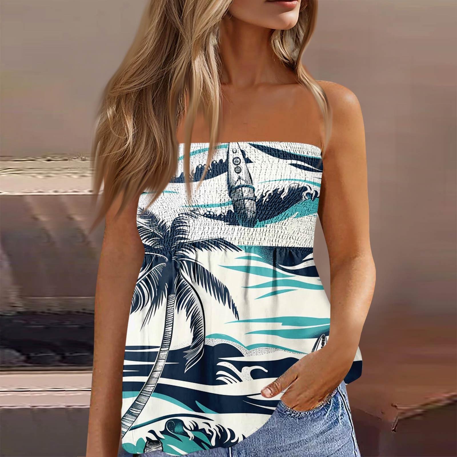 

Летние топы-трубы для женщин, милая сексуальная футболка без рукавов с открытыми плечами и цветочным принтом M белый