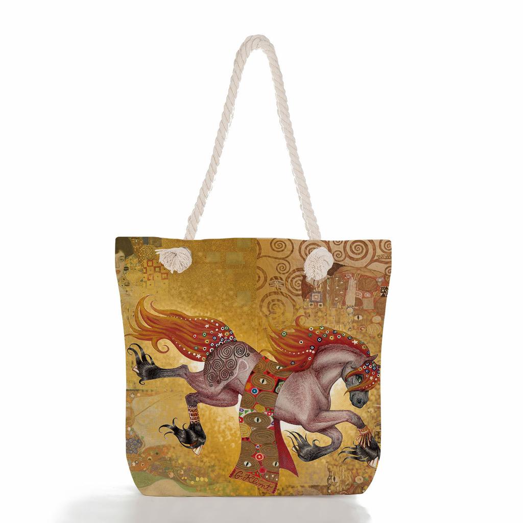 Oil Painting of a Person Print Thick Rope Single-shoulder Beach Bag 7217
