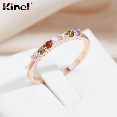 Kinel Slim Single Row Inele Colorate Curcubeu Zircon Pentru Femei Bijuterii Mireasa Nunta