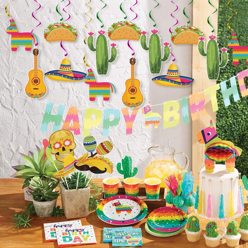 20Pcs Mexican Fiesta Hanging Swirl Decorations, Cinco De Mayo Party Supplies, Taco Twosday Birthday Theme, Taco Party Mexican Fiesta Ceiling Hanging