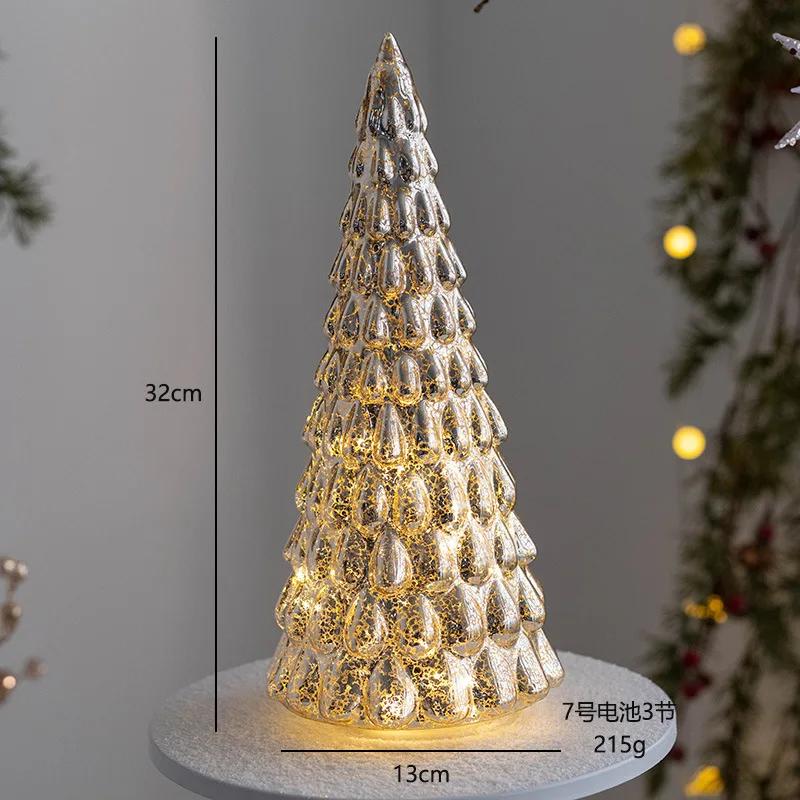 Glowing Glass Christmas Tree Ornaments Home Luminous Desktop Decoration Led Night Light Party Xmas Decorations Festival Kid Gift