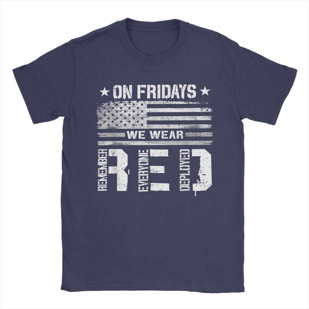 On Friday We Wear Red American Flag Military Supportive Unisex T Shirts Tee Shirt Short Sleeve Round Neck TShirts Clothing