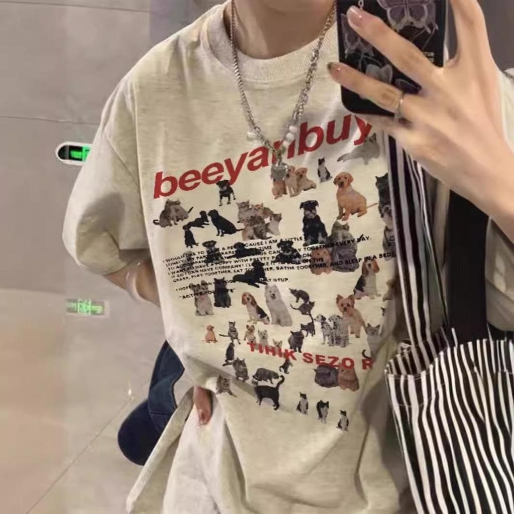 Plussstørrelse Tegneseriekatt og Valp Kortarmet T-skjorte - Dame Løs Hong Kong Chic Stil Sommeroverdel