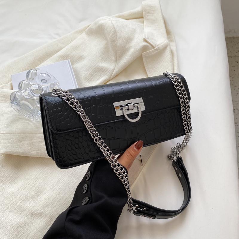 

Роскошная женская сумка с крокодиловым узором, модная сумка через плечо из искусственной кожи с цепочкой, однотонная женская сумка с клапаном, маленькая квадратная упаковка