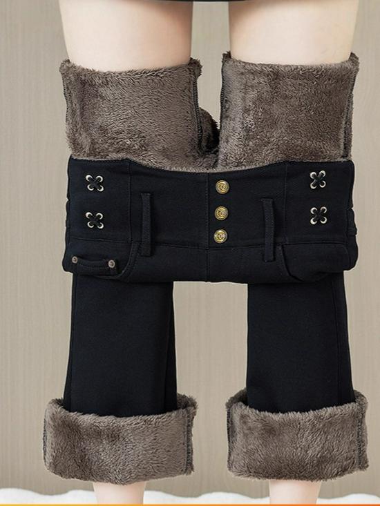 Women's High-Waist Velvet-Lined Denim Flare Pants: Slimming, Elastic, and Warm Nine-Point Style