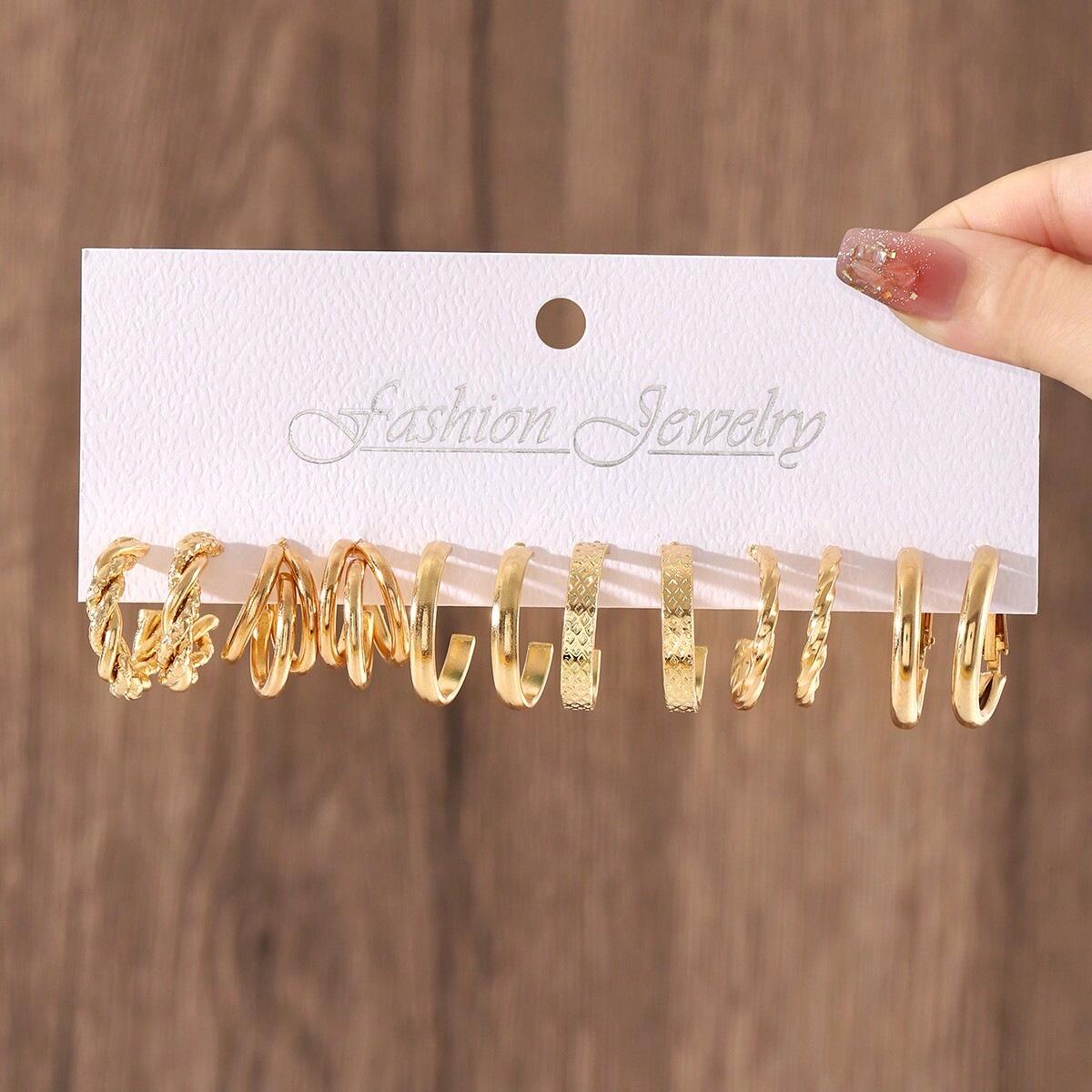 

Набор серег-колец из металла в стиле ретро-минимализма - Креативный геометрический дизайн Alloy