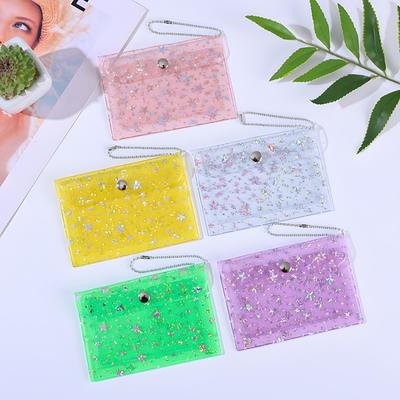 Transparent PVC Laser Star Card Bag Shining Print Children's Coin Purse Snap Wallet for Women Cash Credit Card Holder Organizer