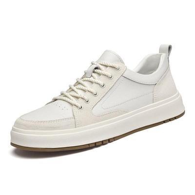 Men's Spring Low-Top Cowhide Sneakers - Fashionable, Large Size, Flat Bottom, White Sports Casual Shoes