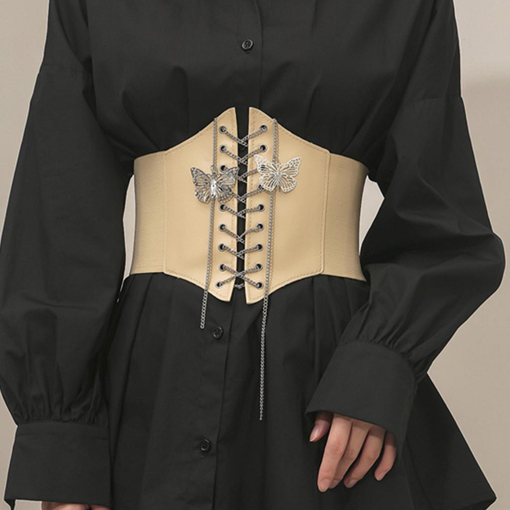 Women's Stretch Corset Waistband Butterfly Chain Wide Waistband Elastic Hip Hop Belt