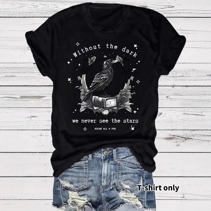 Women's Art Crow and Book Design Print Casual Short-sleeved Round-neck T-shirt
