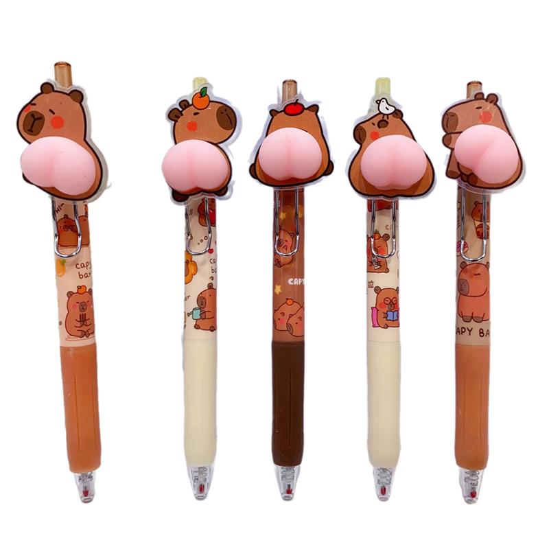 

1pc Kawaii Capybara Cartoon Butt Gel Pens 0.5mm Cute Funny Ballpoint Pen Stationery Press Pens Kids Toys Gift