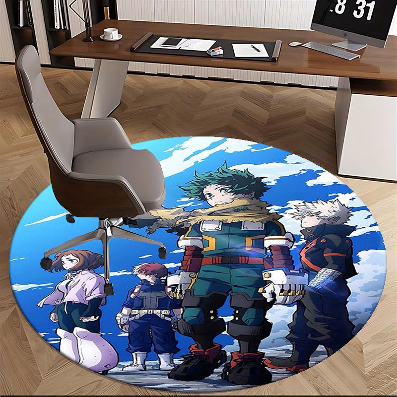 1pc My Hero Academia Round Carpet - Anime Design Chair Mat for Office, Home Decor, Living Room