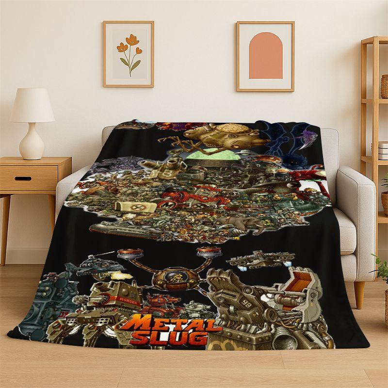 Retro Game Metal Slug Cartoon Flannel Blanket Soft Warm Throw Blanket for Bedroom Living Room Bed Travel Camping Picnic Gift