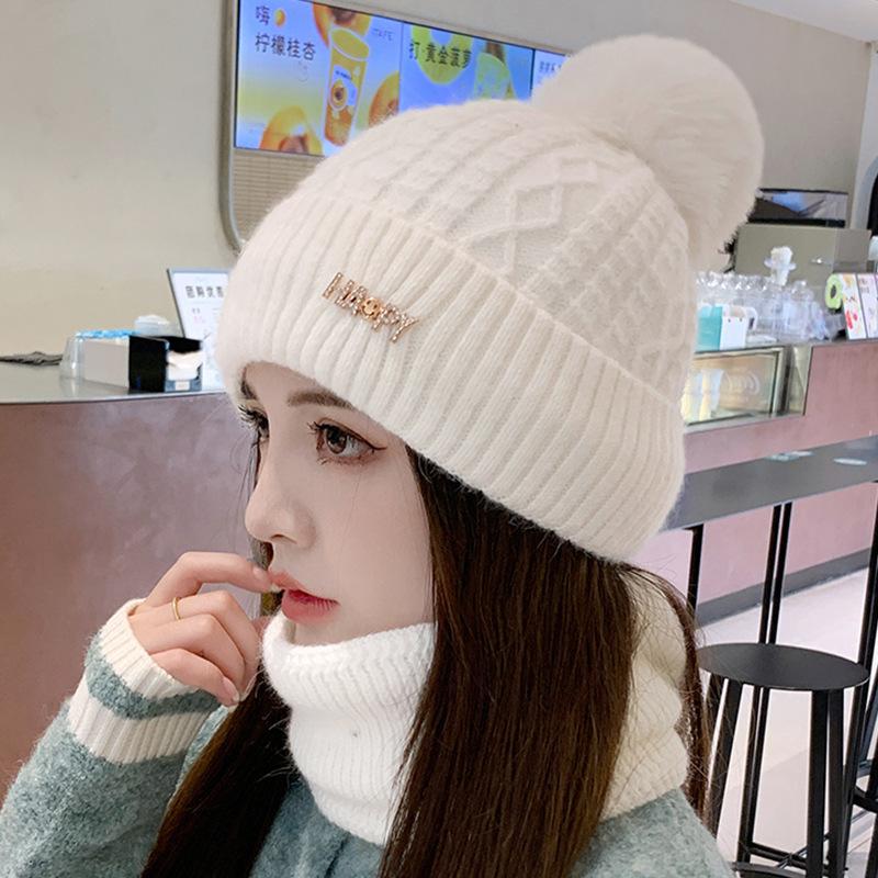 Hat Women's Cold-proof Knitted Wool Hat Winter Riding Warm Windproof Thickened Pullover Hat