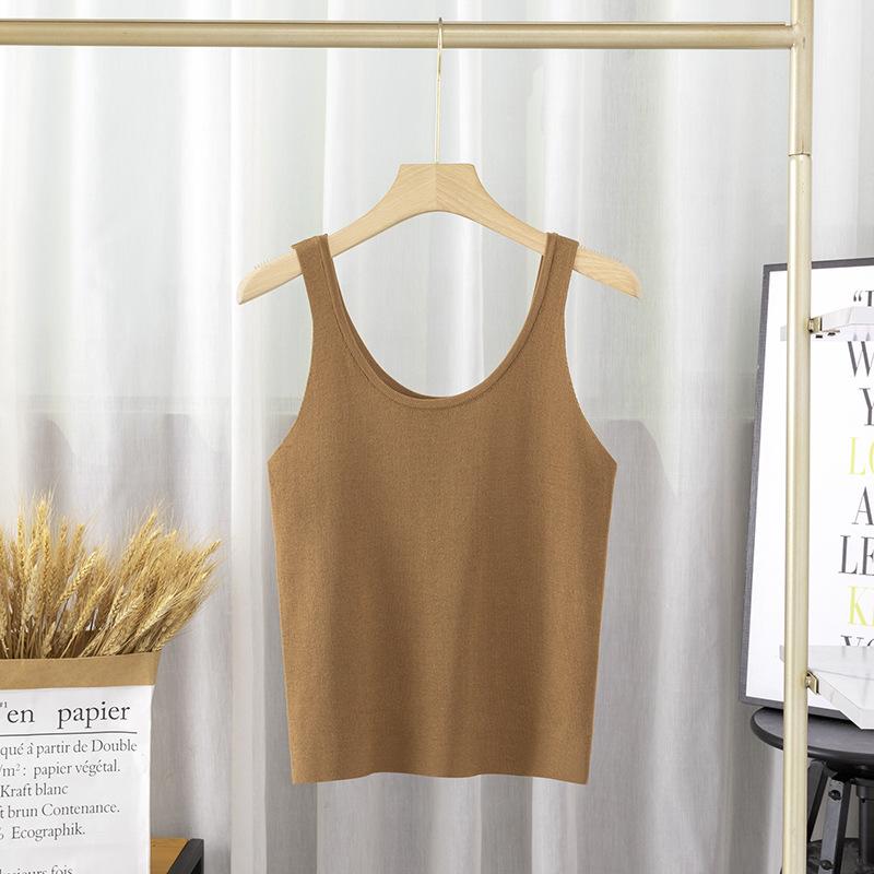 

Women Knit Cami Top Sleeveless Slimming Cropped Summer Wear Outwear Layering Basic Tee one size хаки