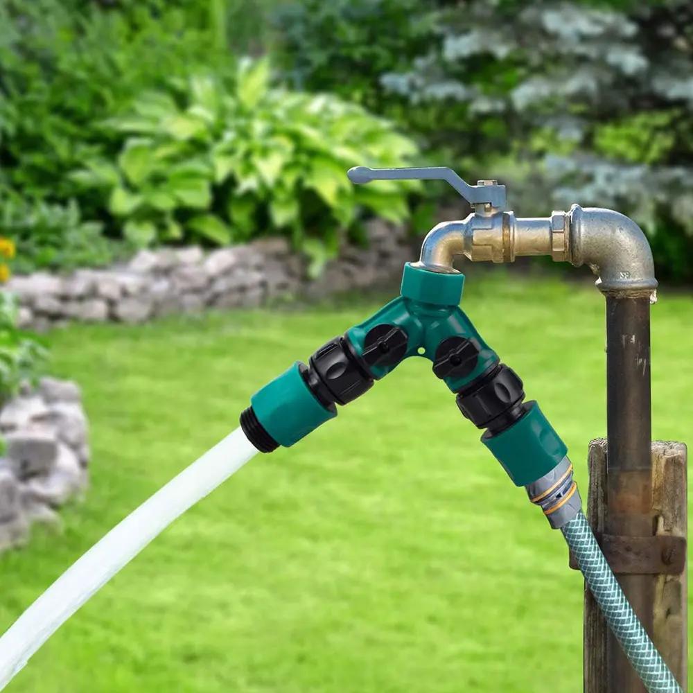 2 Way Garden Hose Splitter Garden Hose Connector with Faucet Watering Shut Off for Landscaping Flower Planting Irrigation