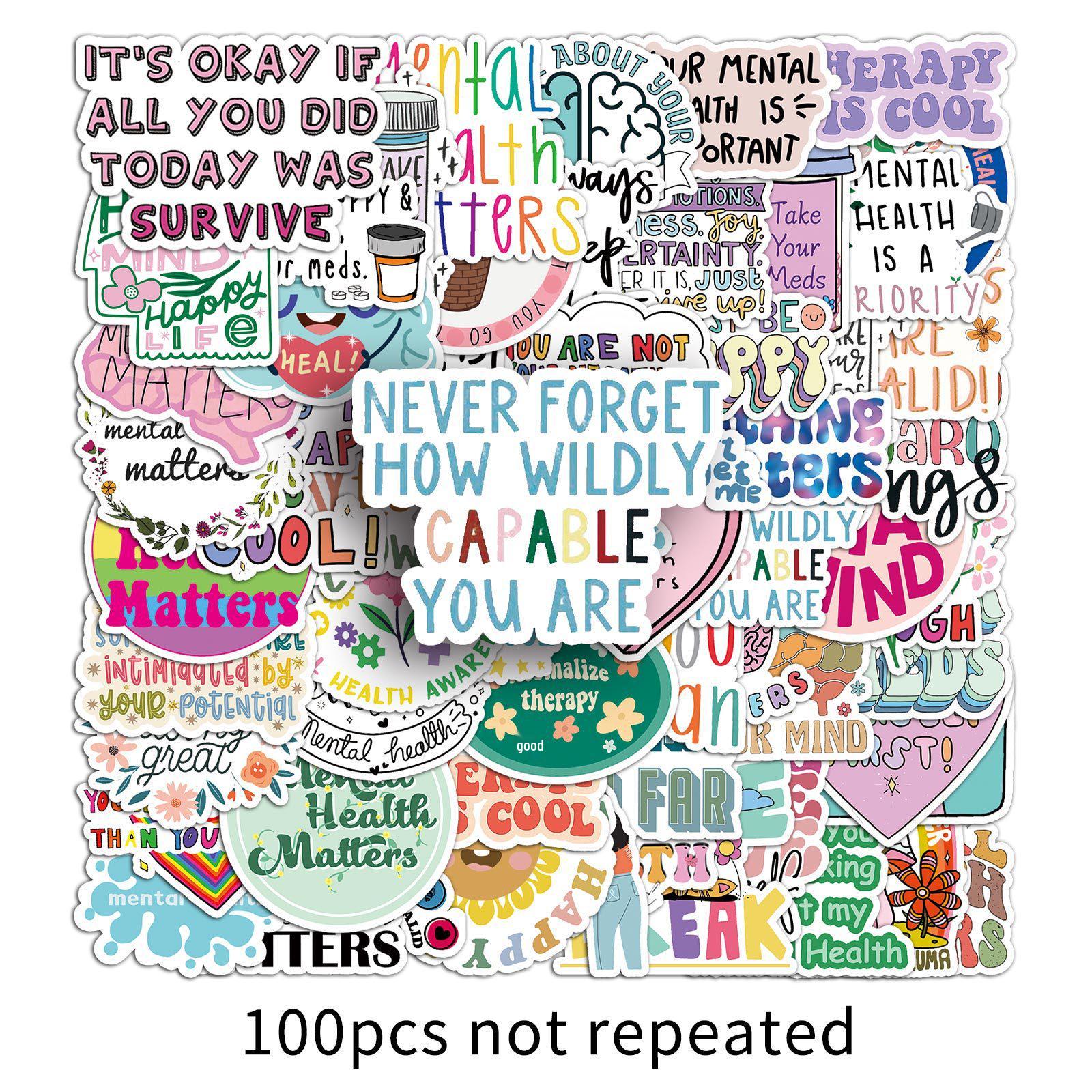 

100 Waterproof Mental Health Stickers for DIY Notebook, Journal, and Water Cup Decoration