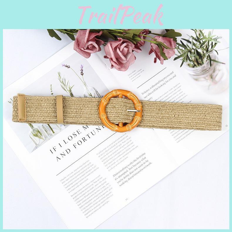 Waist Rope Weave Bamboo Kno Imitation Woven Round Buckle Women Waist Belt Gift
