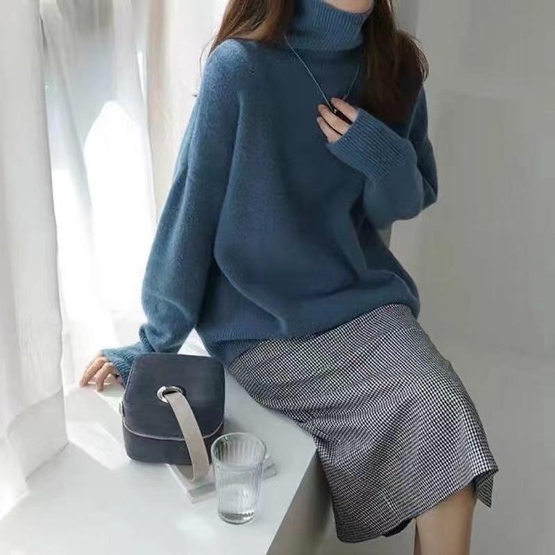 Women's Turtleneck Sweater Oversize Winter Vintage  Knitted Red Sweater Pullover Women Soft Gray Warm Sweater for Women