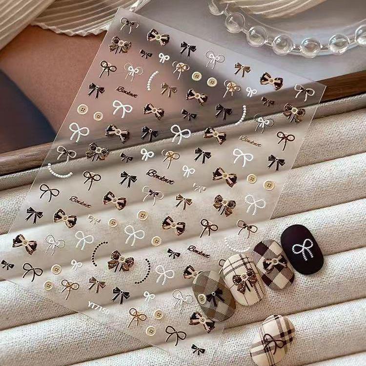 Trendy Mylar Bow Nail Stickers: Embossed Autumn/Winter Collection