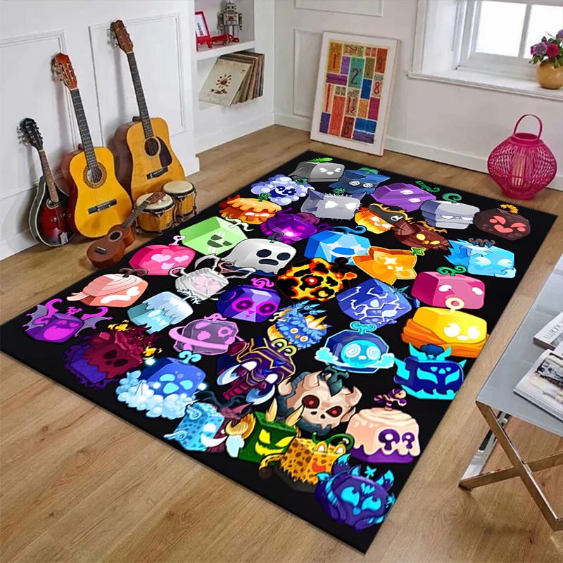 Tapis en Polyester Blox Fruit, Tapis d'Intérieur Doux pour Chaise de Bureau, Salon, Bureau d'Ordinateur - Design de Tapis Décoratif pour Bureau à Domicile