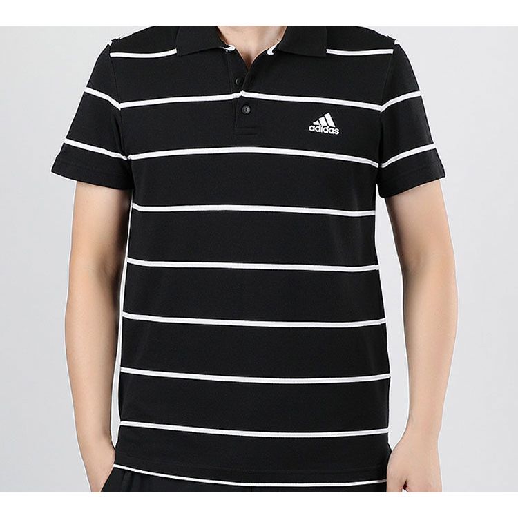Adidas Yarn Dye Striped Short Sleeve Polo Shirt Men Tops Black FT2836