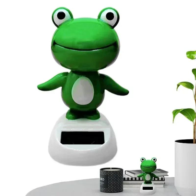 Solar Powered Dancing Frog Car Dashboard Decoration Funny Animated Head Shaking Design Home Office Decor Gift
