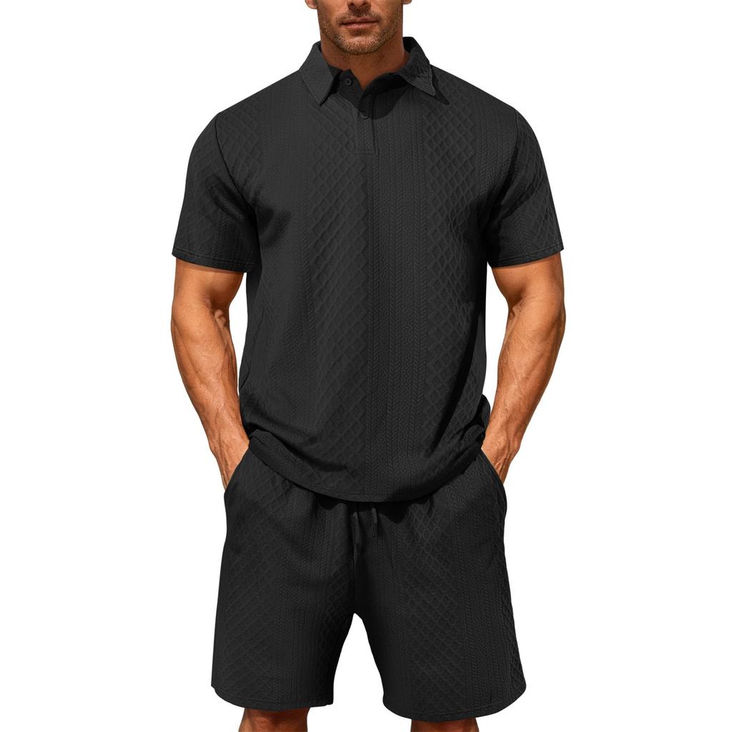 Men's New Casual Sports Thin Lapel Shirt Short Sleeve Set