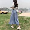 Women's High Waist A-Line Denim Midi Skirt - Slim, Fashionable, and Loose Big Swing Style for Summer