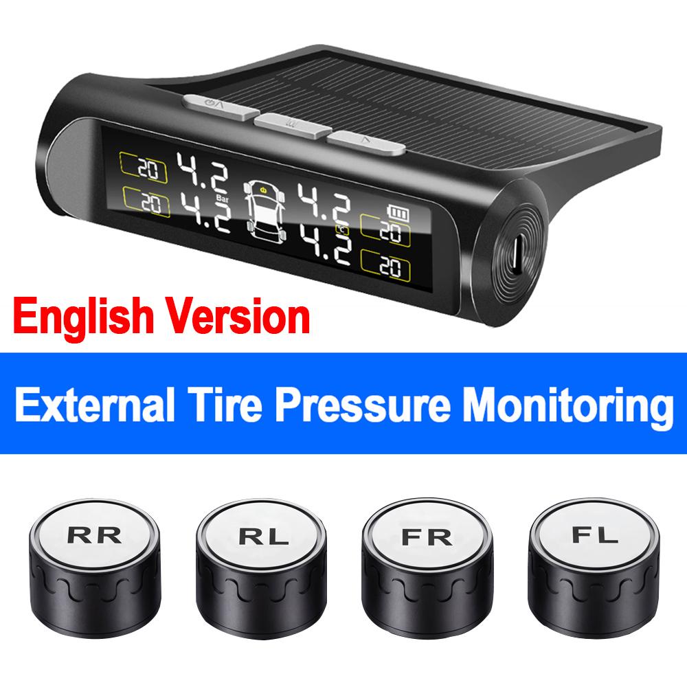 Car Tire Pressure Monitoring System TPMS Solar Tire Pressure Sensor with 4 Wheel Internal External Sensors Car Accessories External Sensor Set