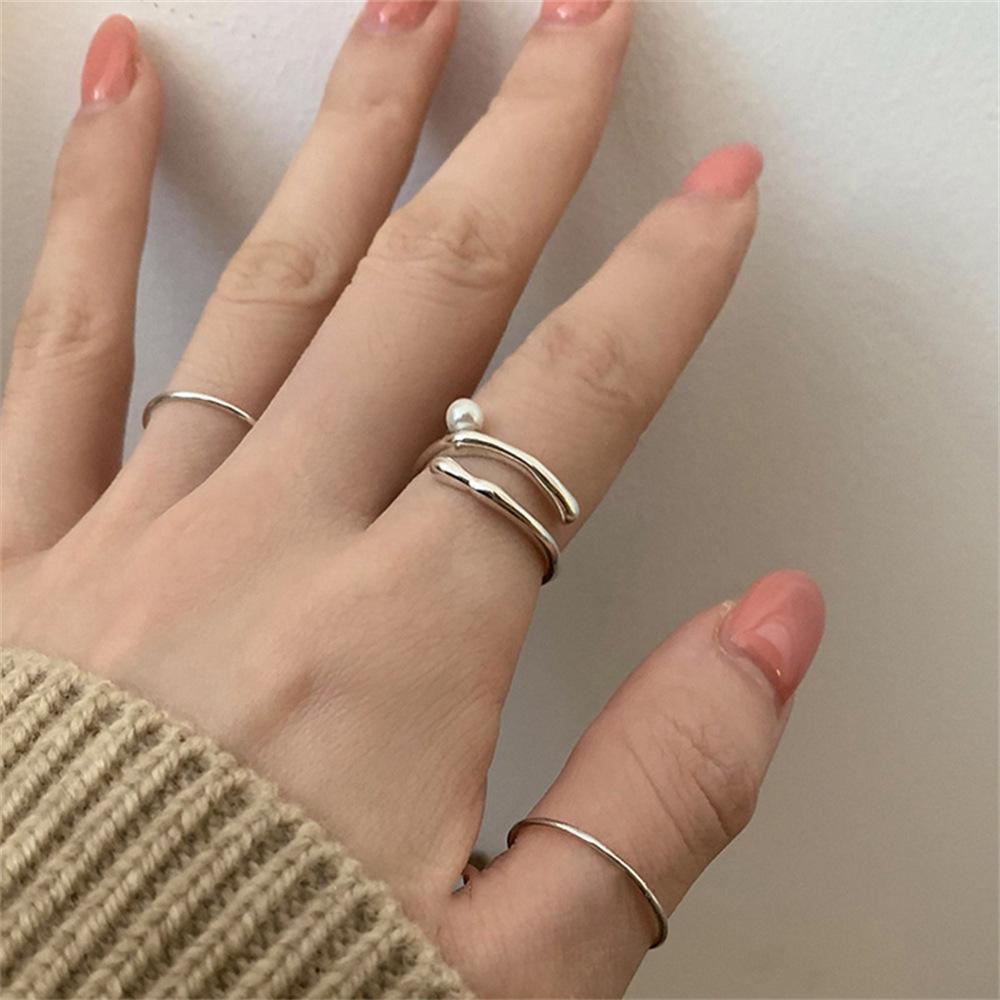 Korean Version of Pearl Open Ring Women's Personality Design Sense Simple Ring Tide