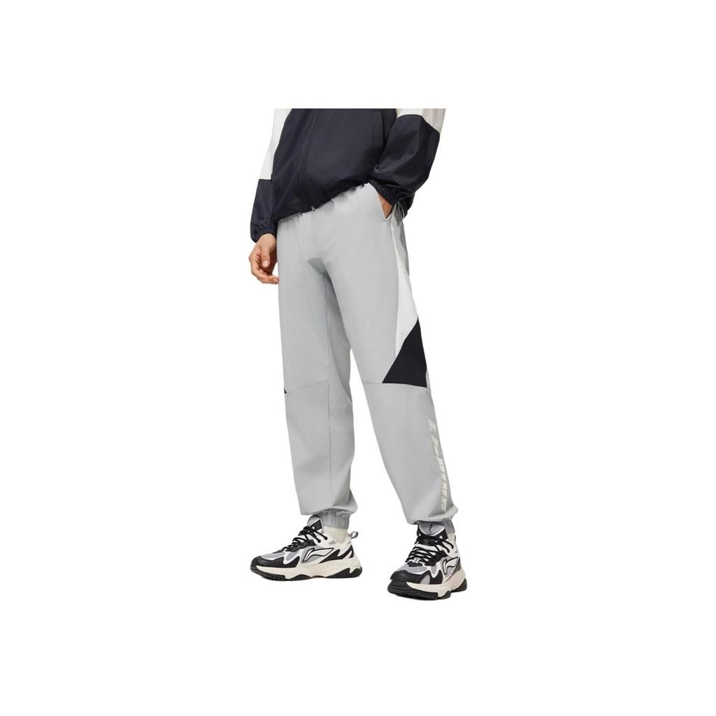 Li-Ning Color Block Letter Mid Waist Tapered Knit Sports Pants Men Bottoms Ultimate-Gray AYKU363-6