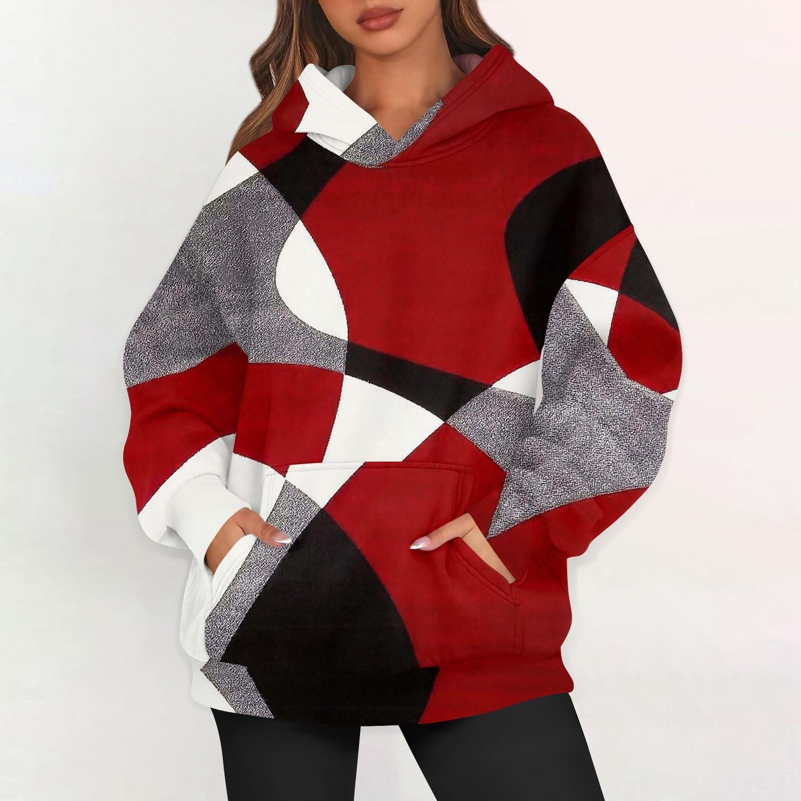 

Женские худи оверсайз из флиса, толстовки с длинным рукавом, пуловеры с карманом XXXL винный