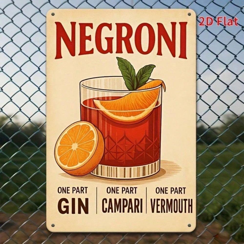 Vintage Bartender Cocktail Recipe Negroni Metal Poster Wall Art