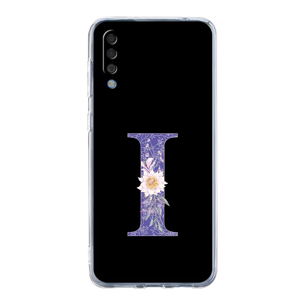 Case For Samsung A56 A36 A26 A16 A14 A12 A22 A32 5G A34 A42 A52 A54 A50 A70 A40 A20E A04S A06 Cover Initial Letter Purple Flower