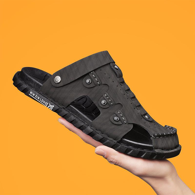 

Leather Sandals Men s Summer Outdoor Driving Dual Purpose Sandals Outdoor Sports Anti-Slip Wear-Resistant Beach Shoes 39 чёрный