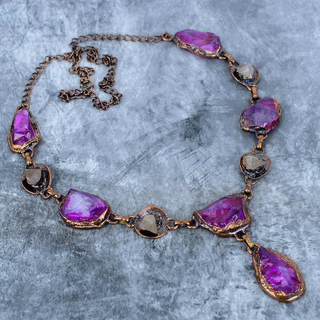 Friendship Day Sale Purple Quartz Stone Copper New Electroformed Chain Necklace VP-113