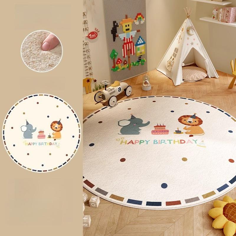 Cartoon Style Bedroom Decor Round Carpet Animal Pattern Carpets for Living Room Thick Plush Children‘s Floor Mat Fluffy Soft Rug