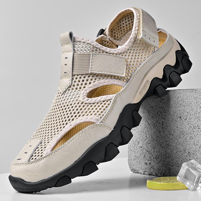 

Fashion Men Summer Outdoor Anti-slip Wearable Sandals Shoes Men Comfortable Man Brand Sandals Man Breathable Leather Hollow Out Sneakers 46
