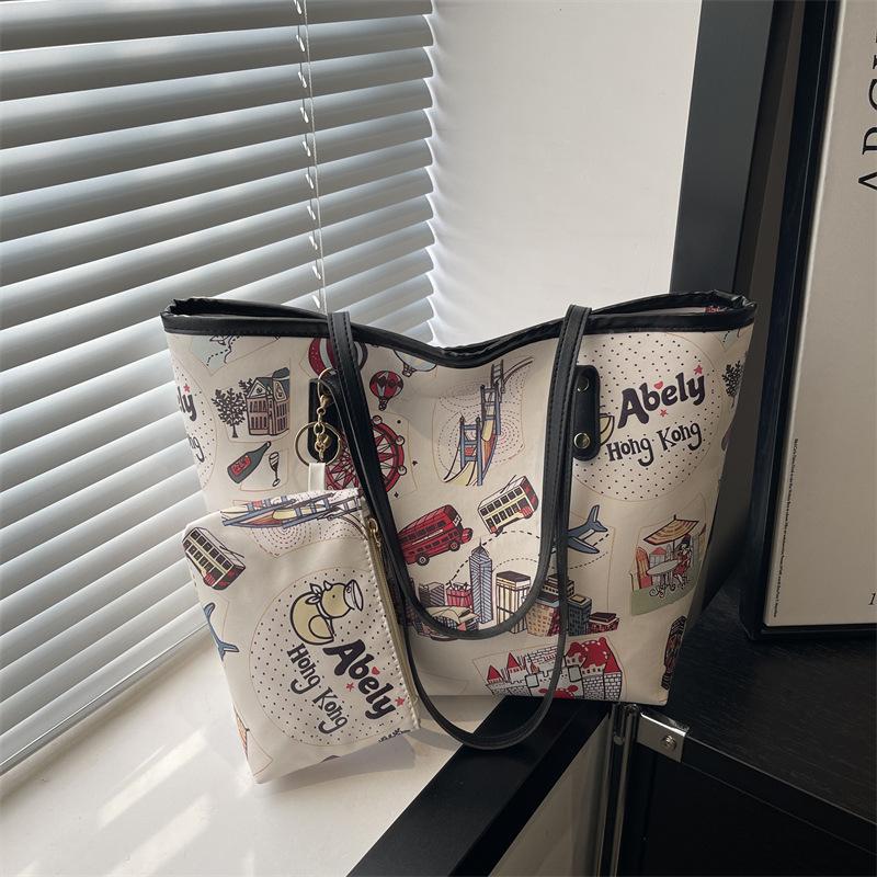 

Graffiti shoulder bag women s winter new fashion versatile handbag oblique span large capacity tote bag чорний