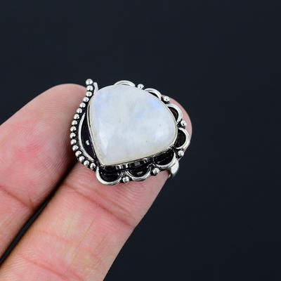 925 Silver Natural Rainbow Moonstone Statement Handcrafted Ring Jewelry US 7.5